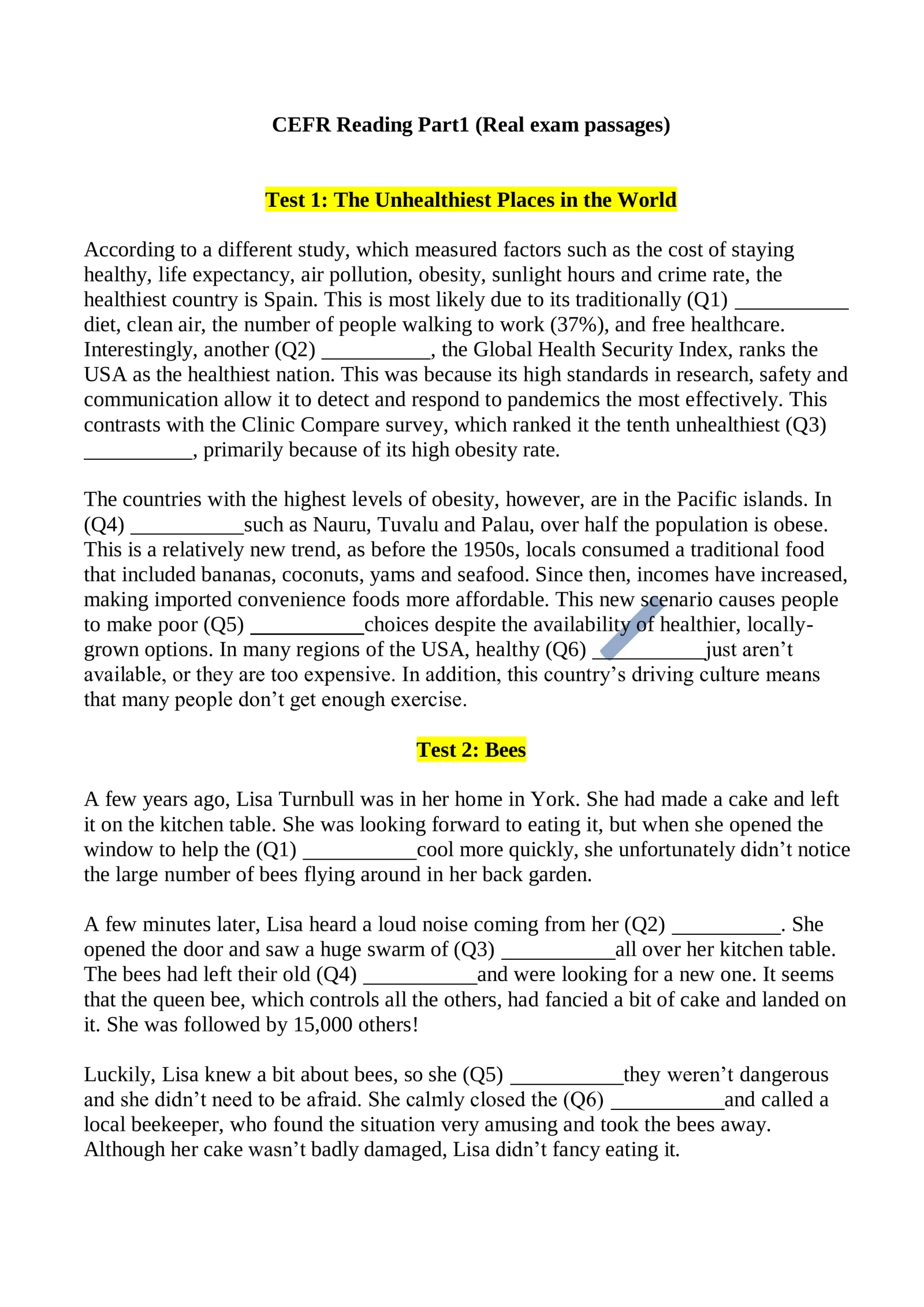 CEFR Reading Part1 (Real exam passages)