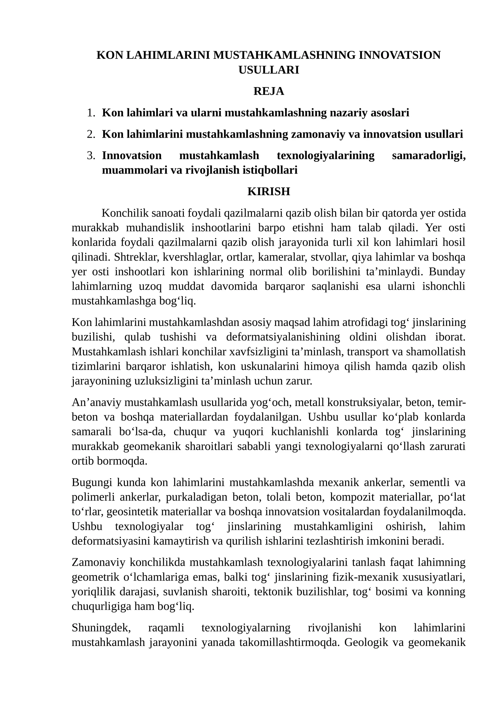 KON LAHIMLARINI MUSTAHKAMLASHNING INNOVATSION USULLARI