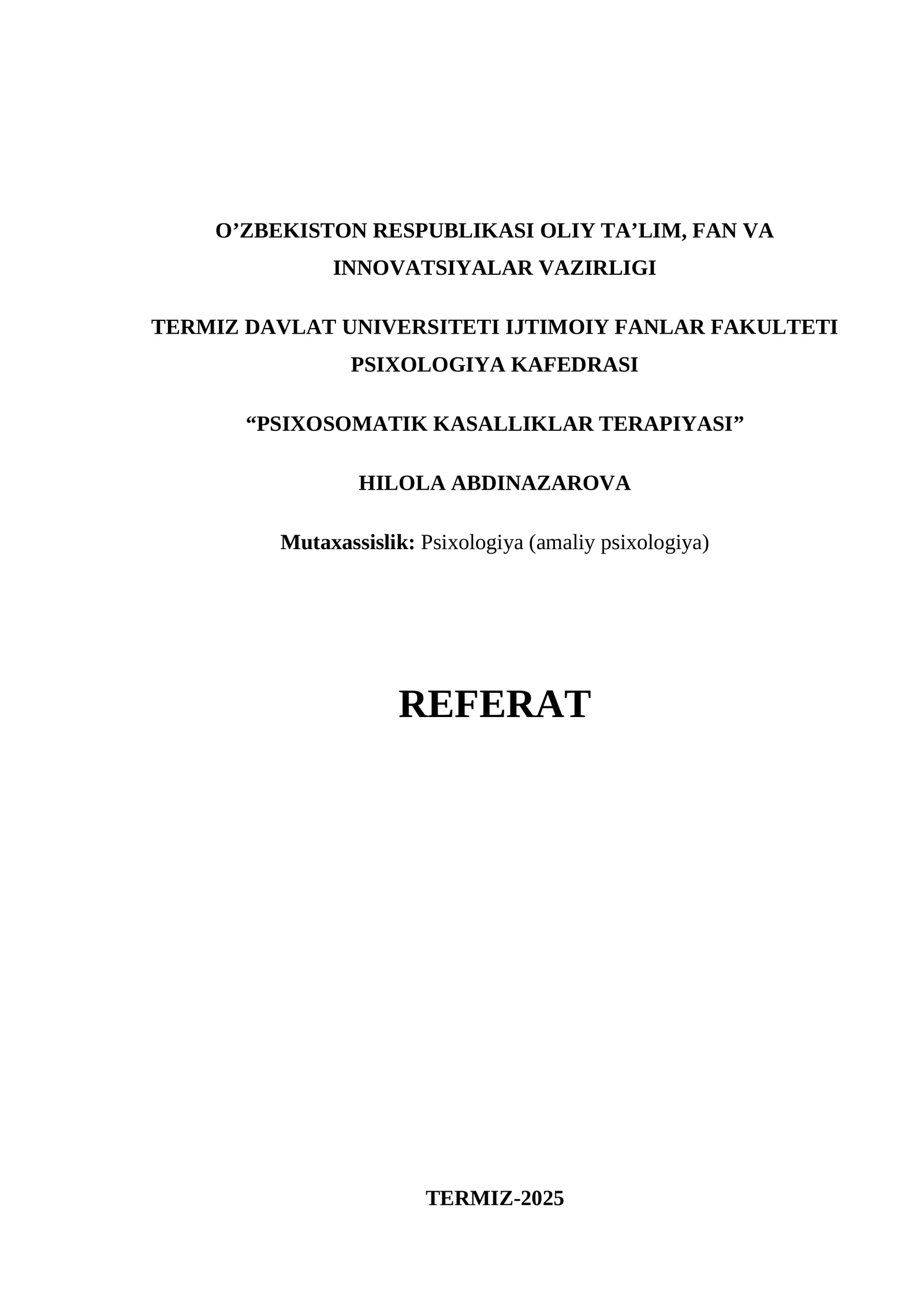 PSIXOSOMATIK KASALLIKLAR TERAPIYASI
