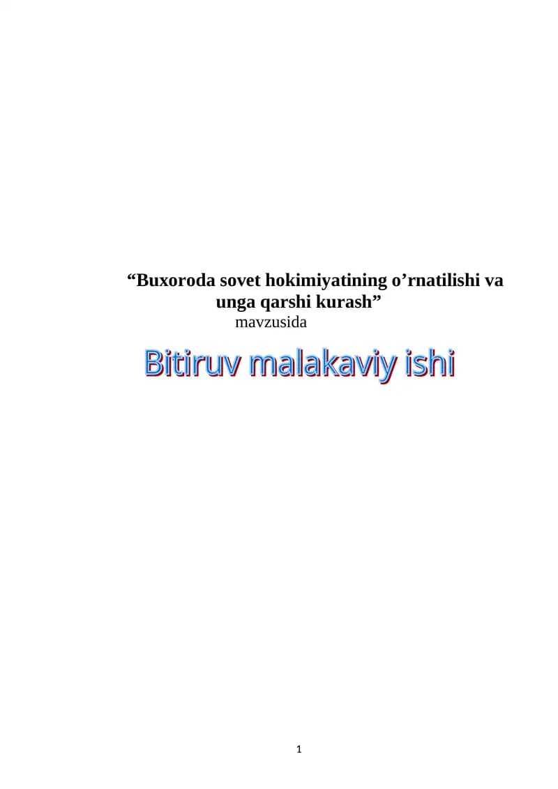 Buxoroda sovet hokimiyatining o’rnatilishi va unga qarshi kurash
