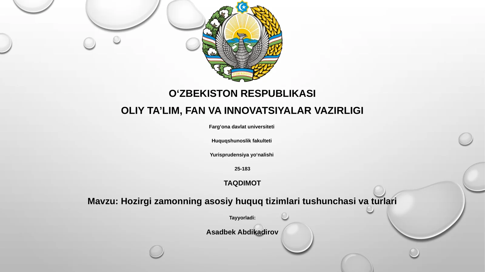 Hozirgi zamonning asosiy huquq tizimlari tushunchasi va turlari