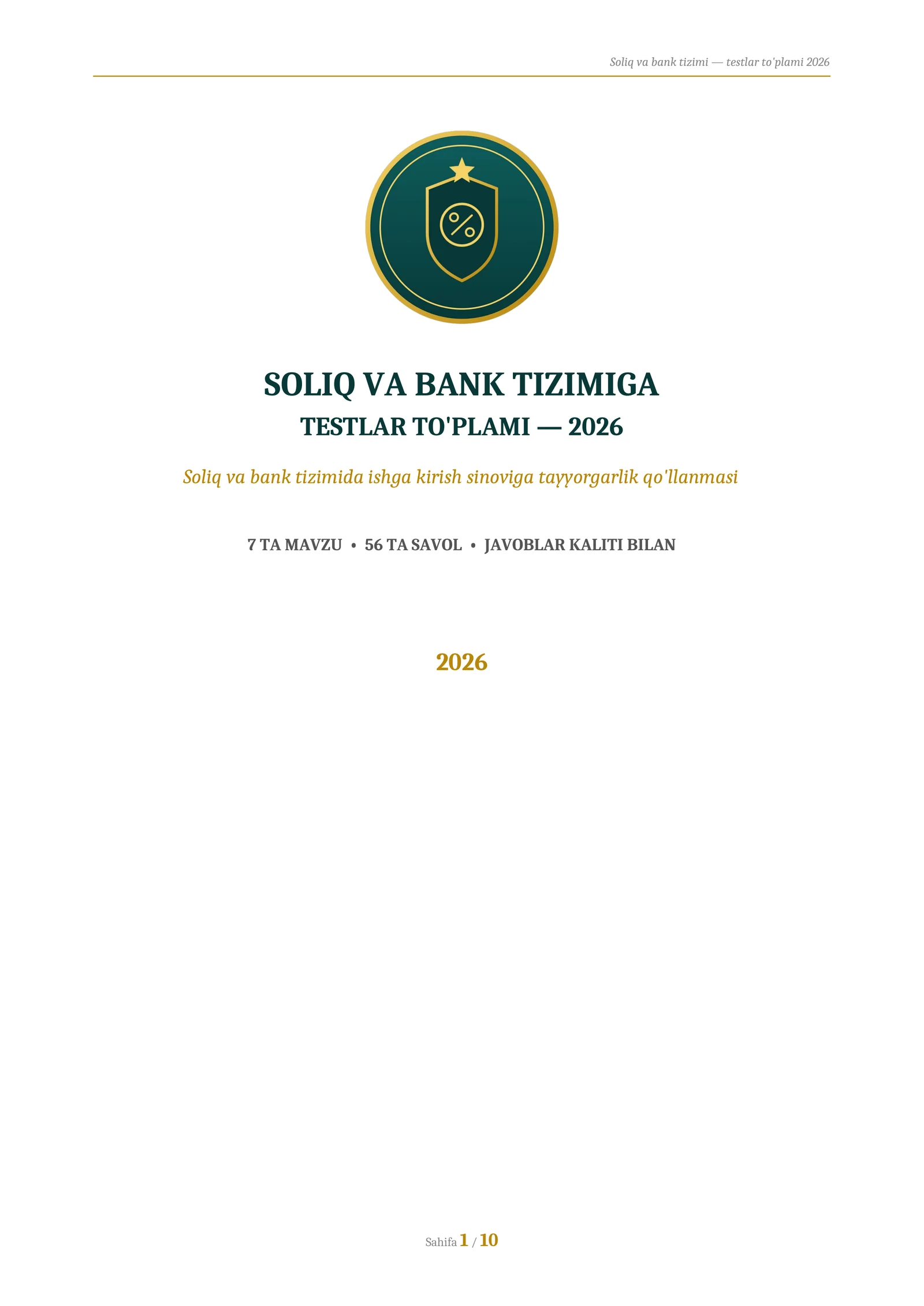 soliq va bank tizimi testlari