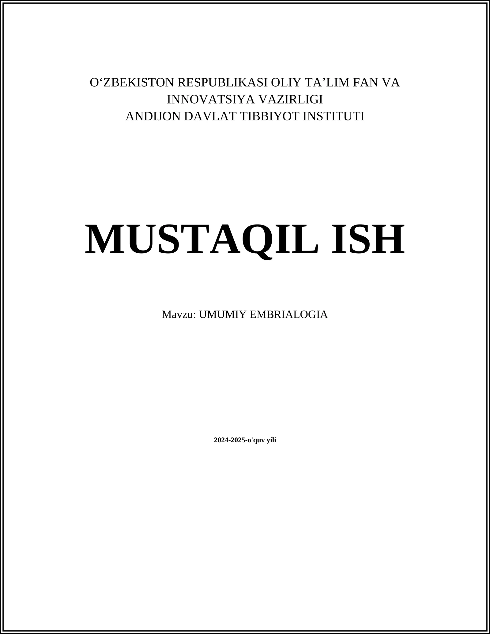 UMUMIY EMBRIALOGIA