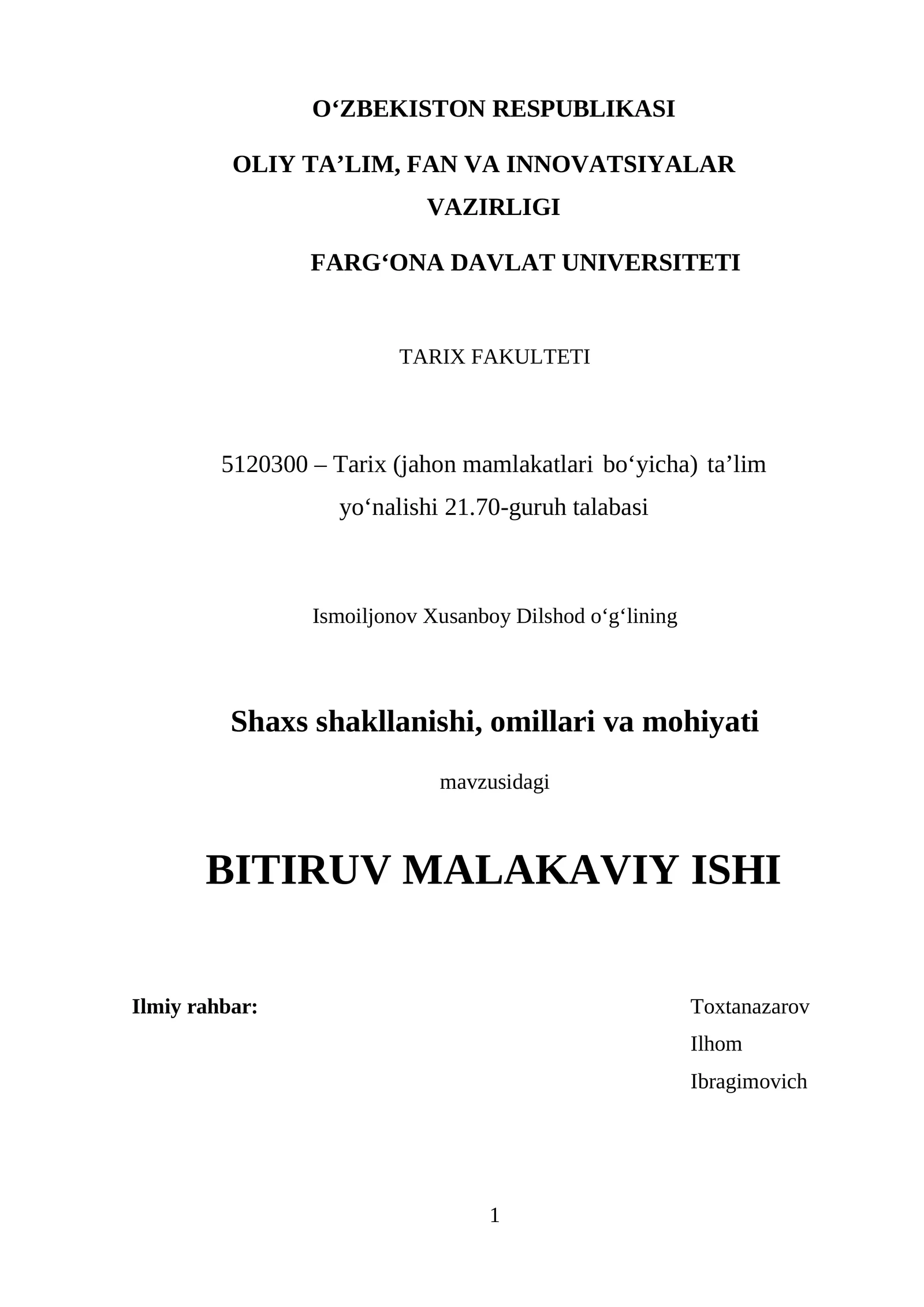 Shaхs shakllanishi, omillari va mohiyati
