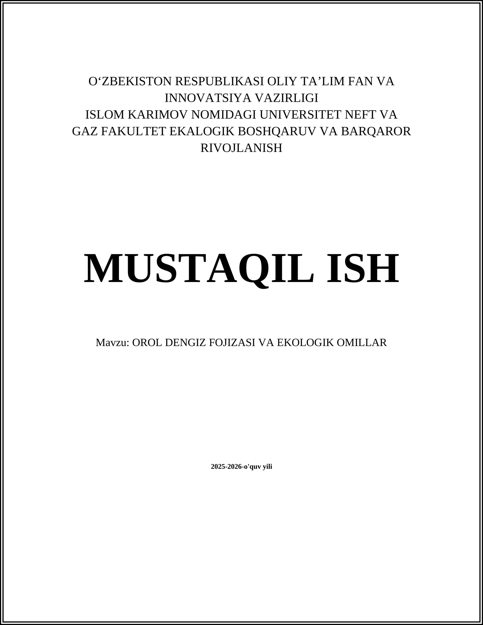 OROL DENGIZ FOJIZASI VA EKOLOGIK OMILLAR