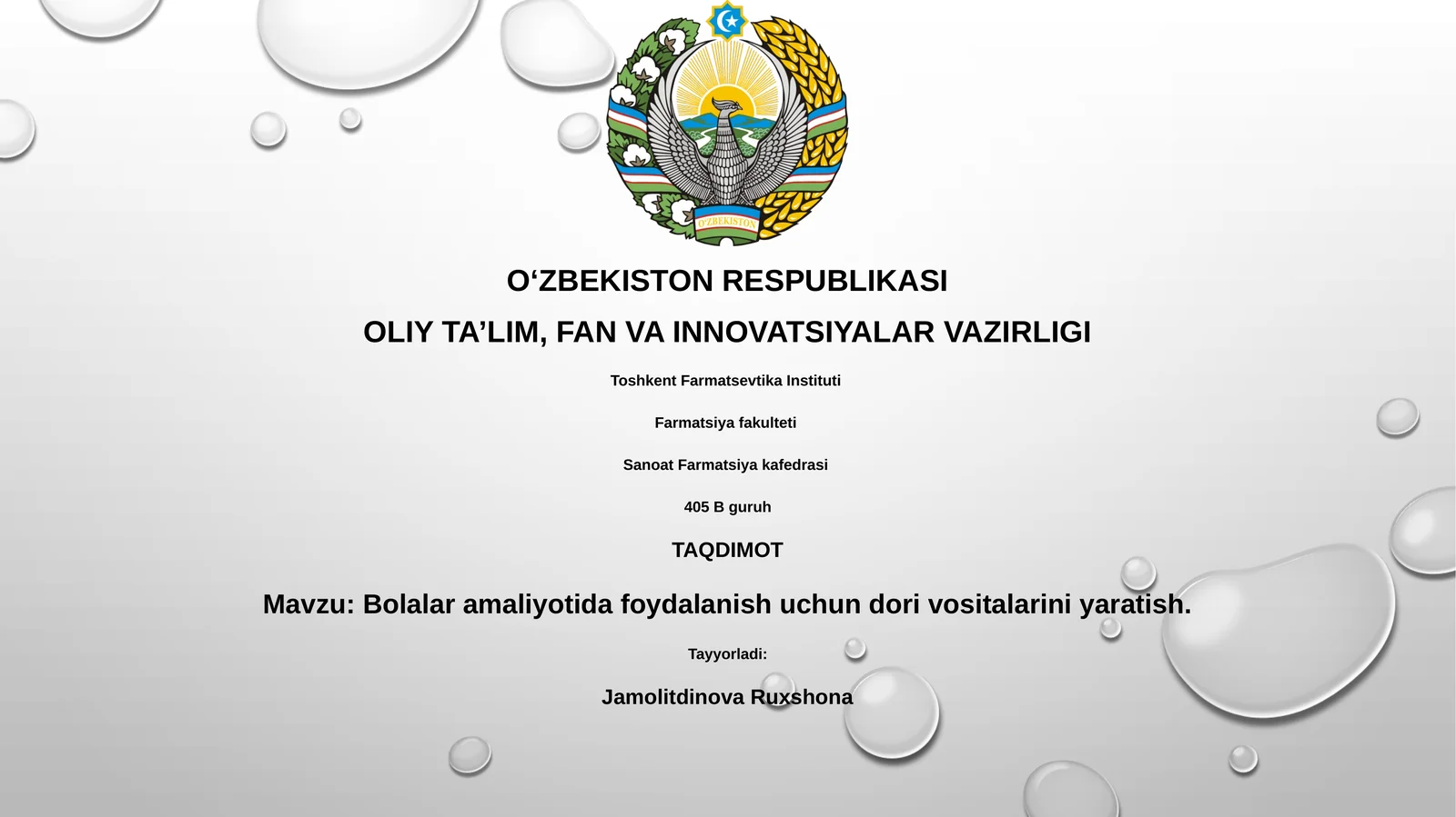 Bolalar amaliyotida foydalanish uchun dori vositalarini yaratish