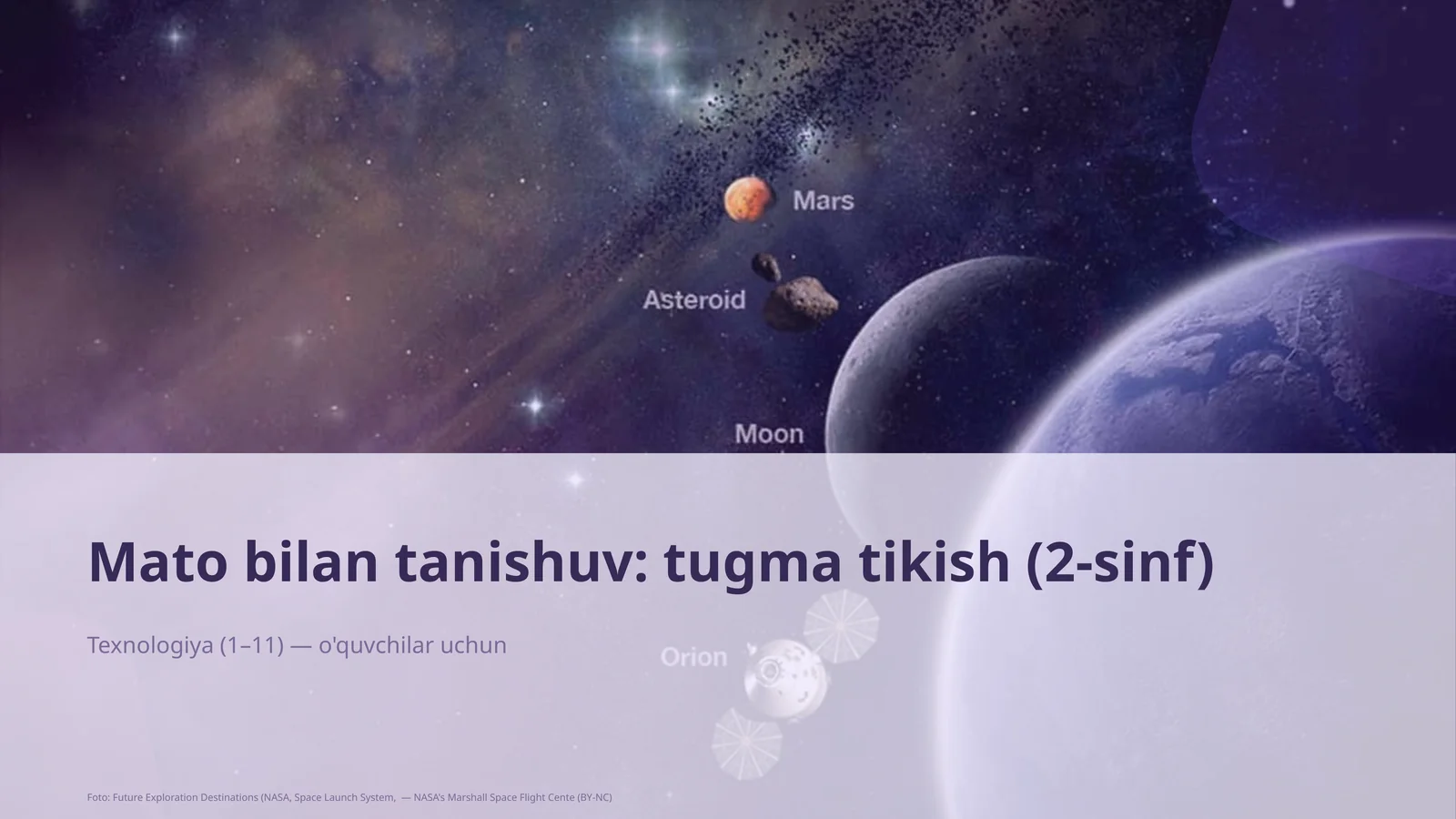 Mato bilan tanishuv: tugma tikish (2-sinf)