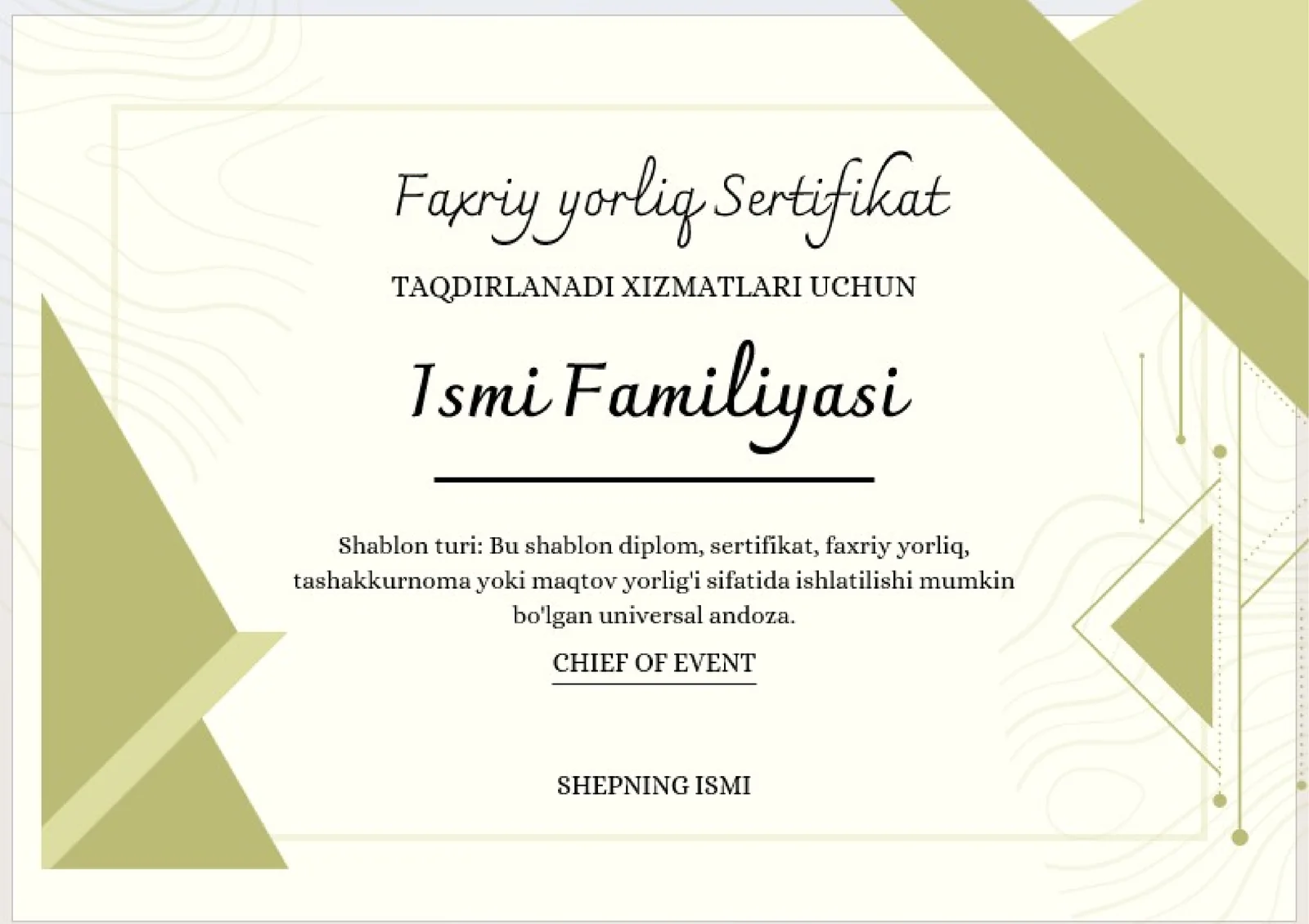 Faxriy yorliq Sertifikat