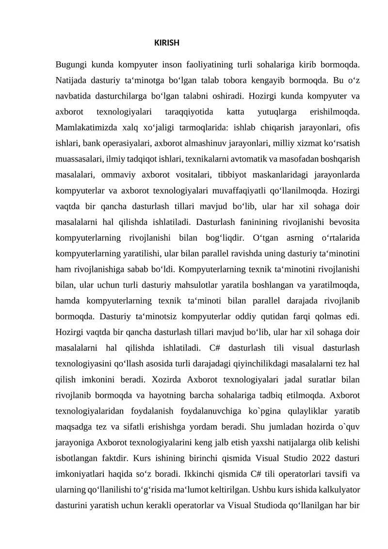 C# TILI VA UNING IMKONIYATLARI