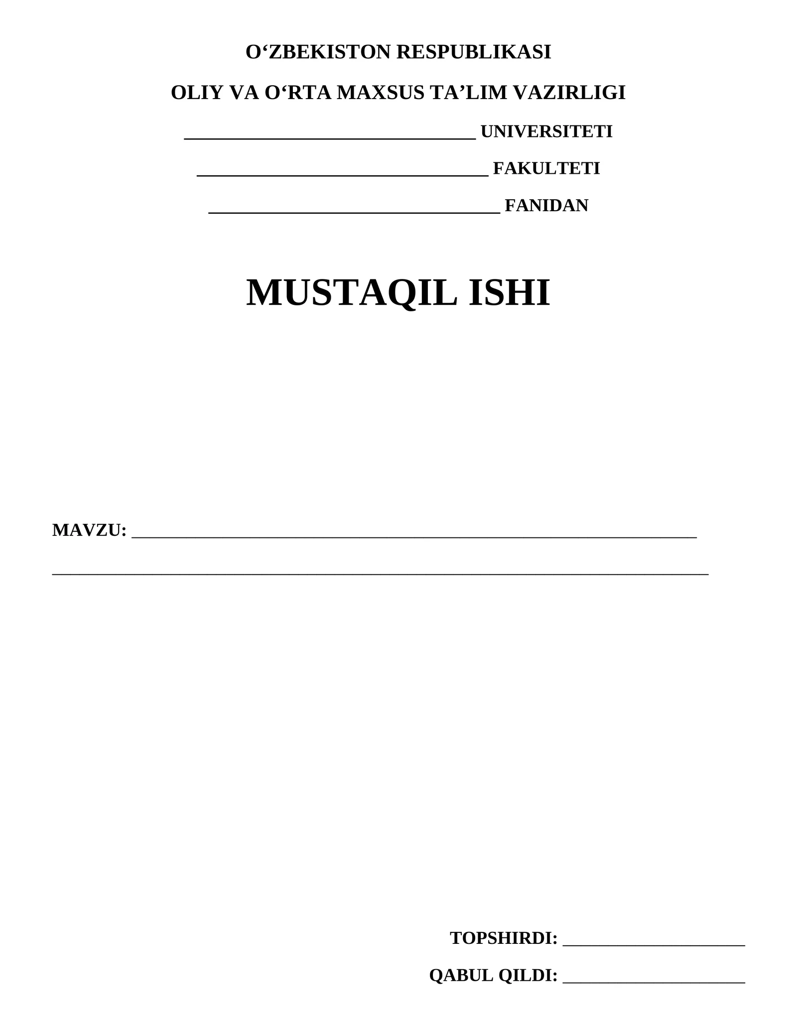 mustaqil ish muqovasi