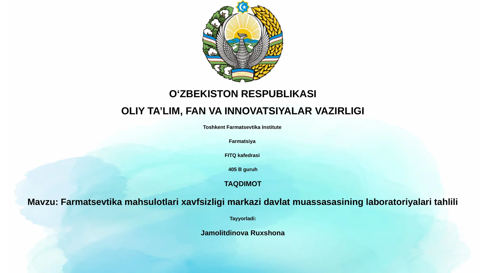 Farmatsevtika mahsulotlari xavfsizligi markazi davlat muassasasining laboratoriyalari tahlili