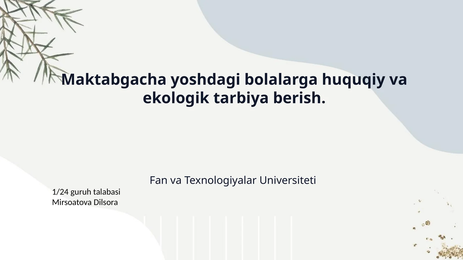 Maktabgacha yoshdagi bolalarga huquqiy va ekologik tarbiya berish.