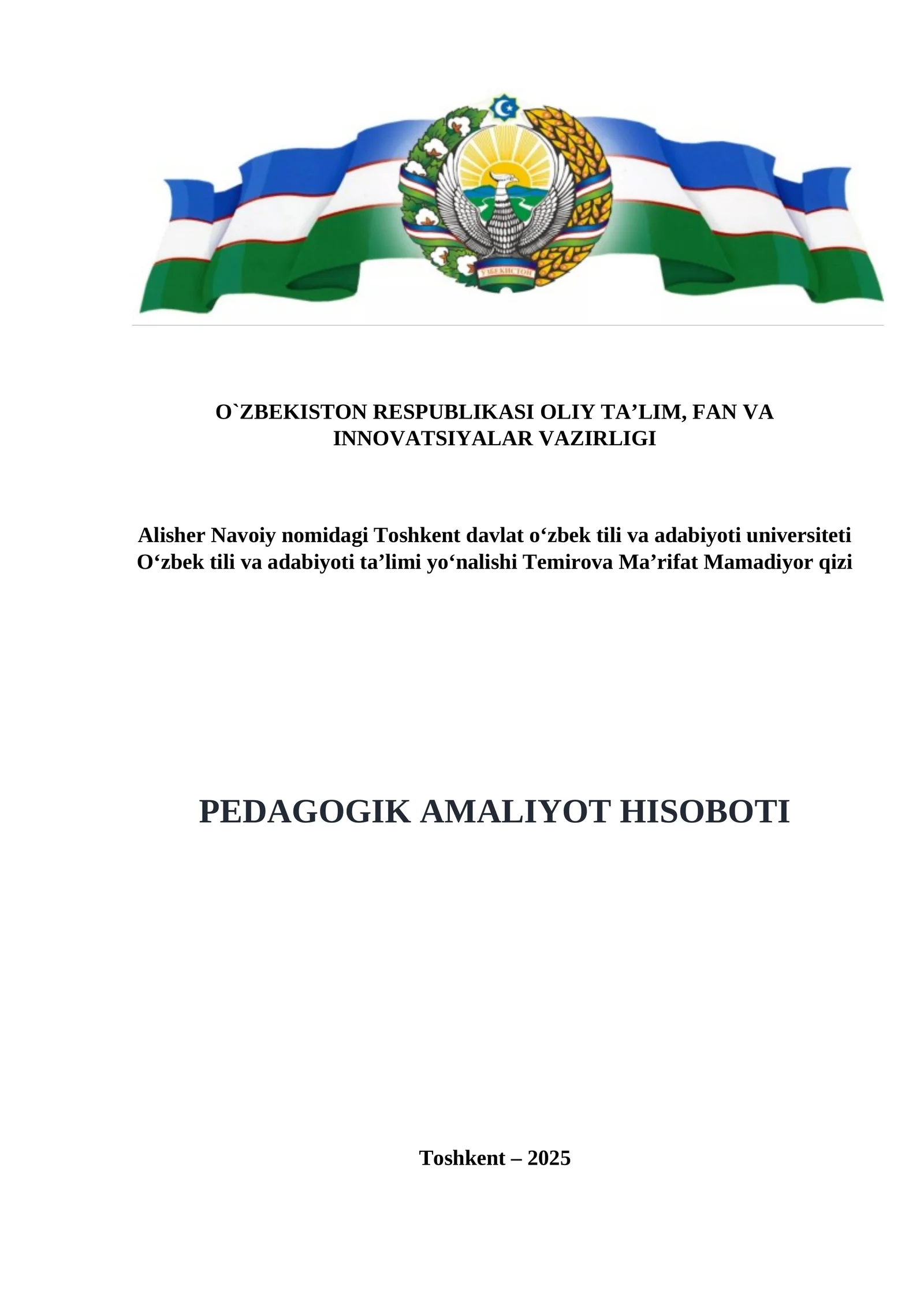 Pedagogik amaliyot bo'yicha hisobot