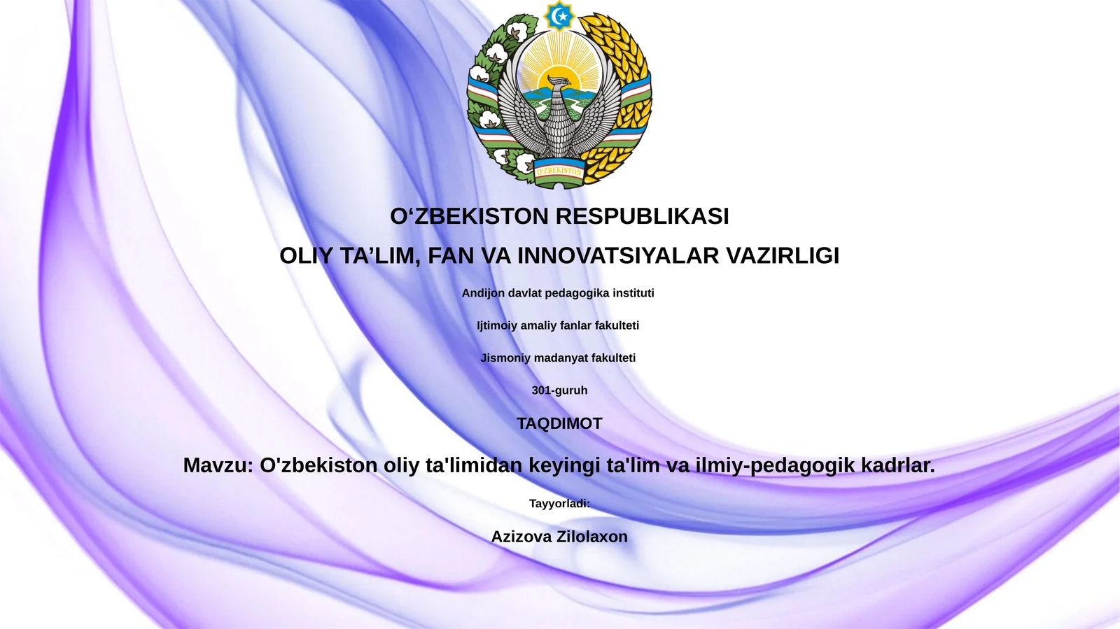 O'zbekiston oliy ta'limidan keyingi ta'lim va ilmiy-pedagogik kadrlar