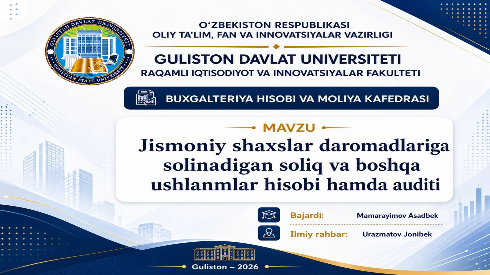 Jismoniy shaxslar daromadlariga solinadigan soliq va boshqa ushlanmalar hisobi hamda auditi