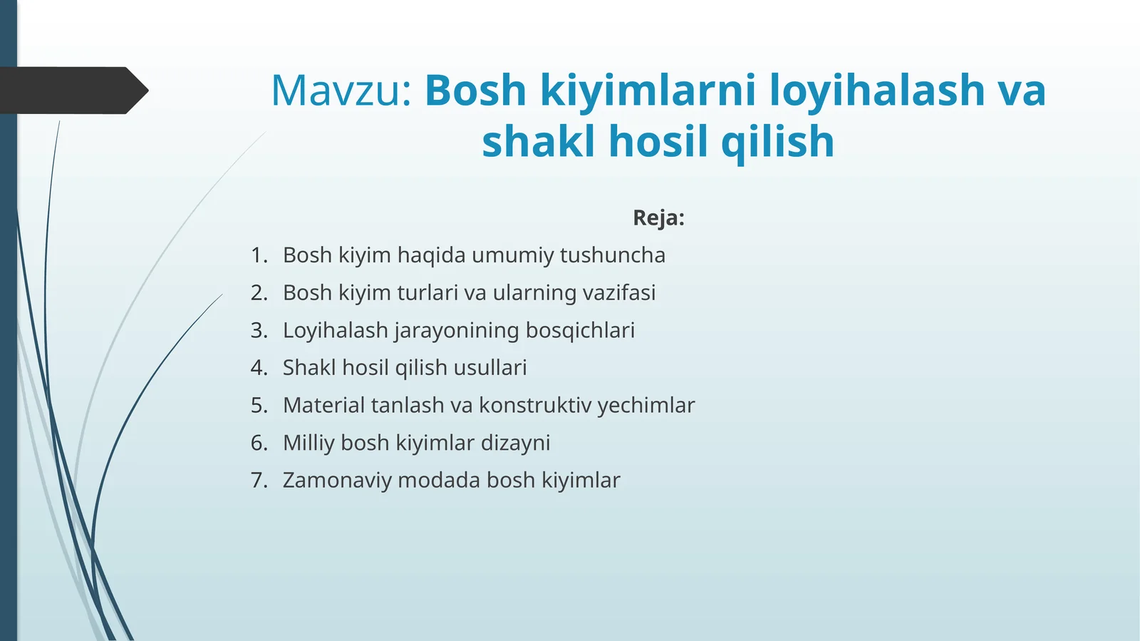 Bosh kiyimlarni loyihalash va shakl hosil qilish