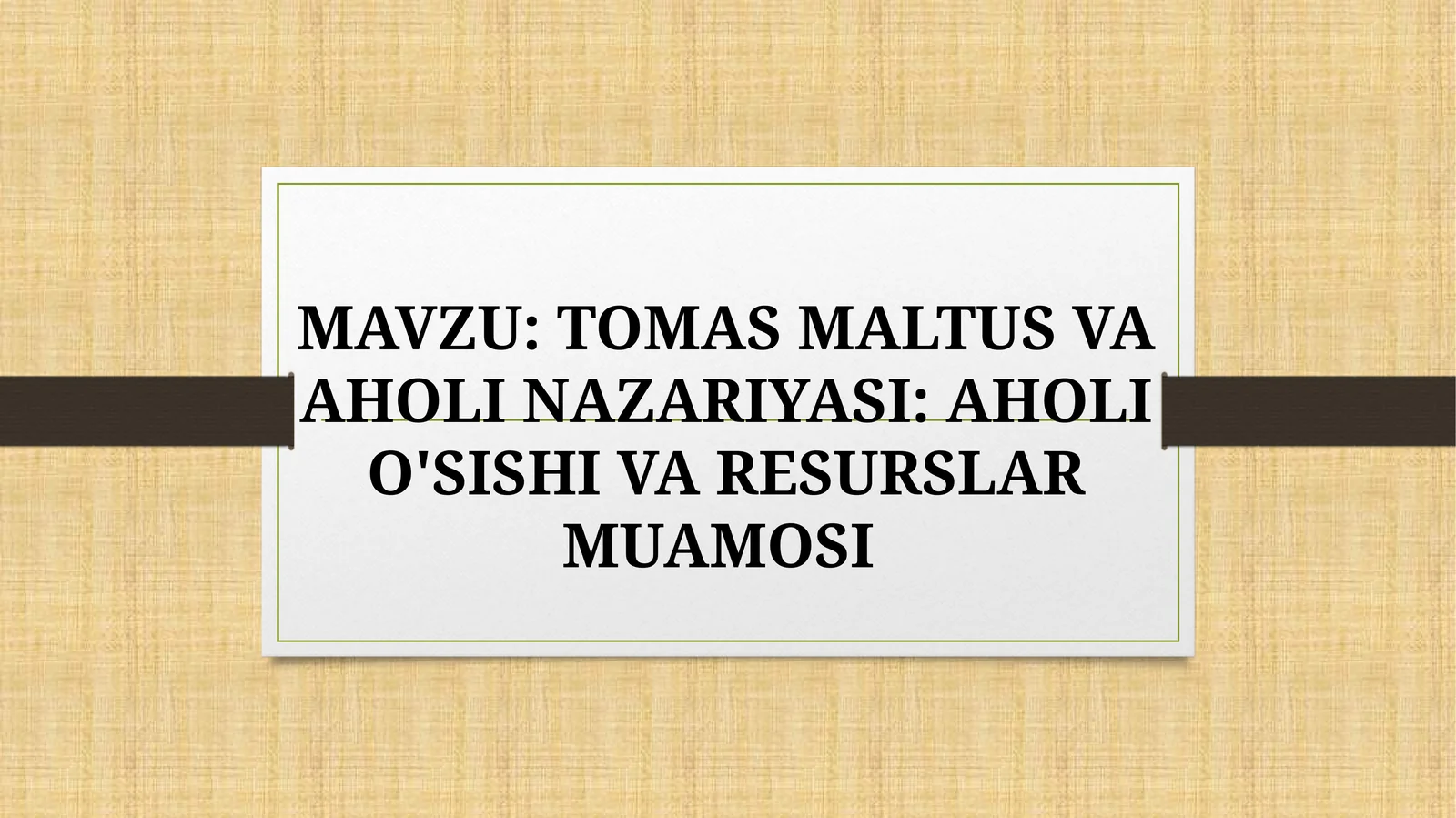 TOMAS MALTUS VA AHOLI NAZARIYASI: AHOLI O'SISHI VA RESURSLAR MUAMOSI