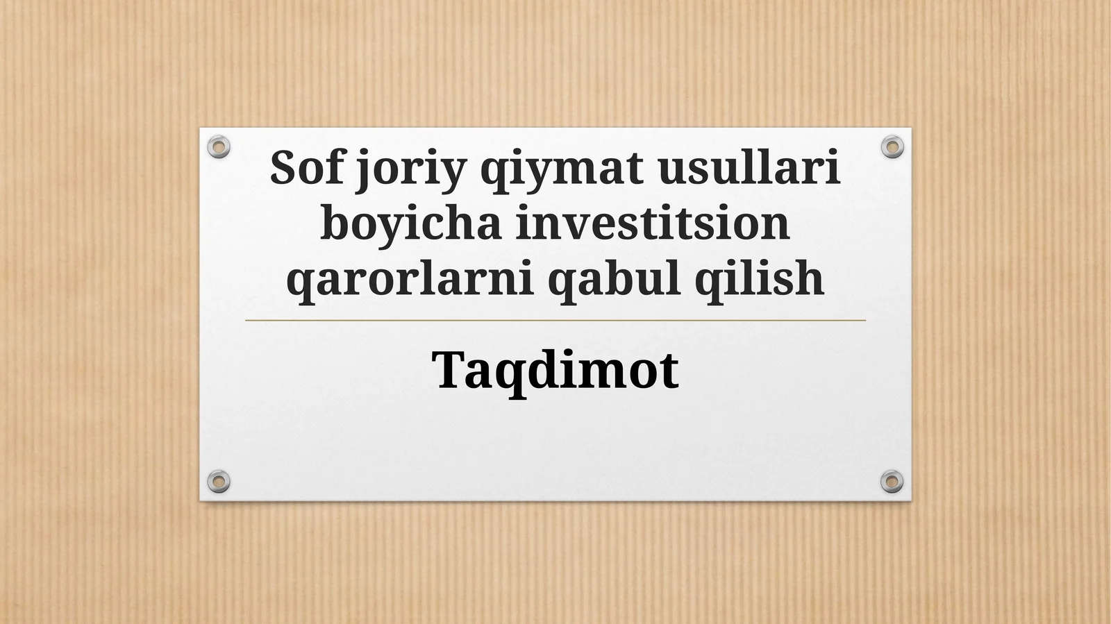Sofjoriy qiymat usullari bo'yicha investitsion qarorlarni qabul qilish