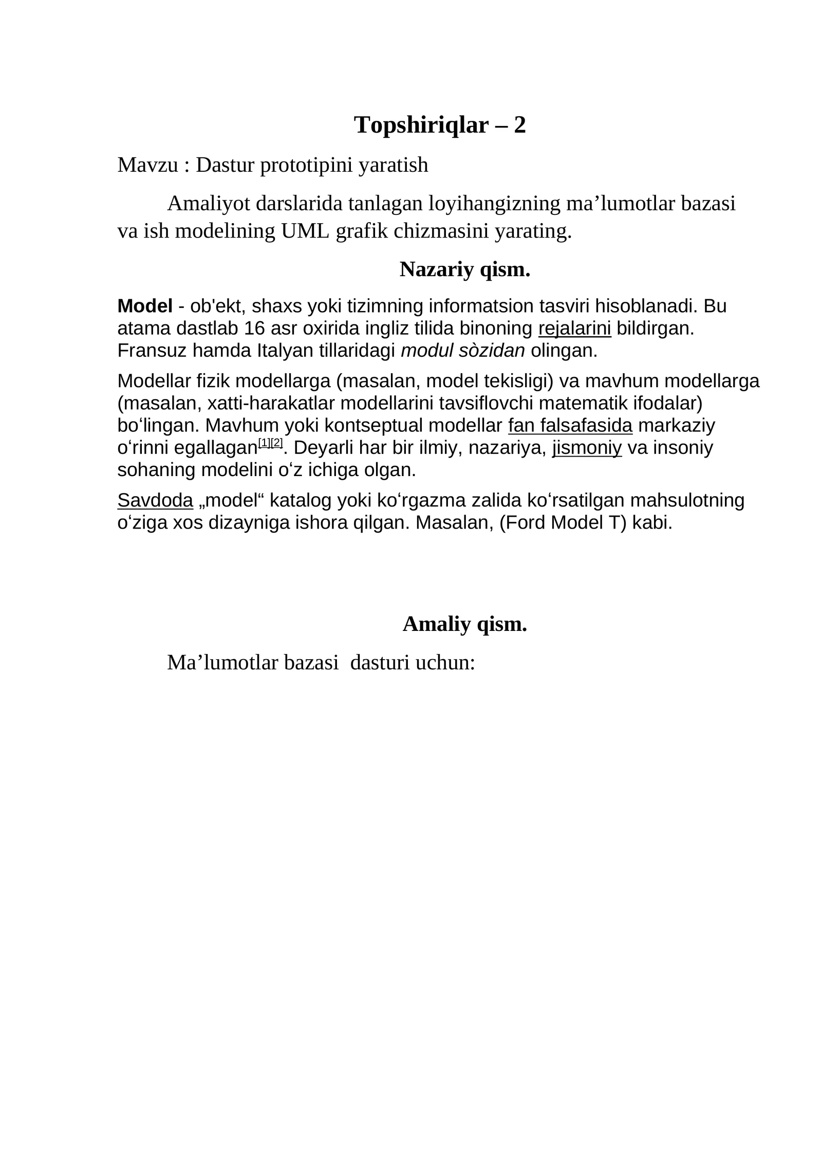 Dastur prototipini yaratish mavzusida amaliy ish